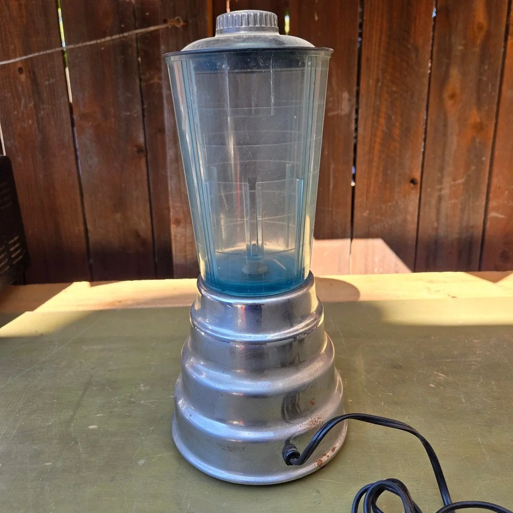 Vintage Samson Liquifier Blender Electric Chrome Beehive Base Blue Jar 2-Speed